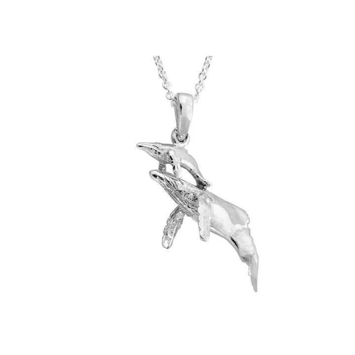 Sterling Silver Womens 1mm Box Chain 3D Swimming Humpback Whale Pendant Necklace 