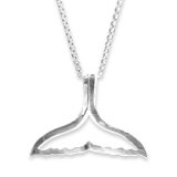 Silver Open Medium Whale Tail Pendant Necklace