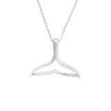 Silver Open Medium Whale Tail Pendant Necklace