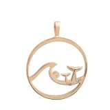 Gold Whale Tail Wave Pendant with Diamond Sunset