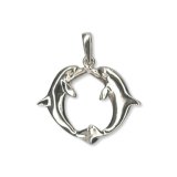 Silver Kissing Dolphin Pendant Necklace -with Sterling Silver Chain