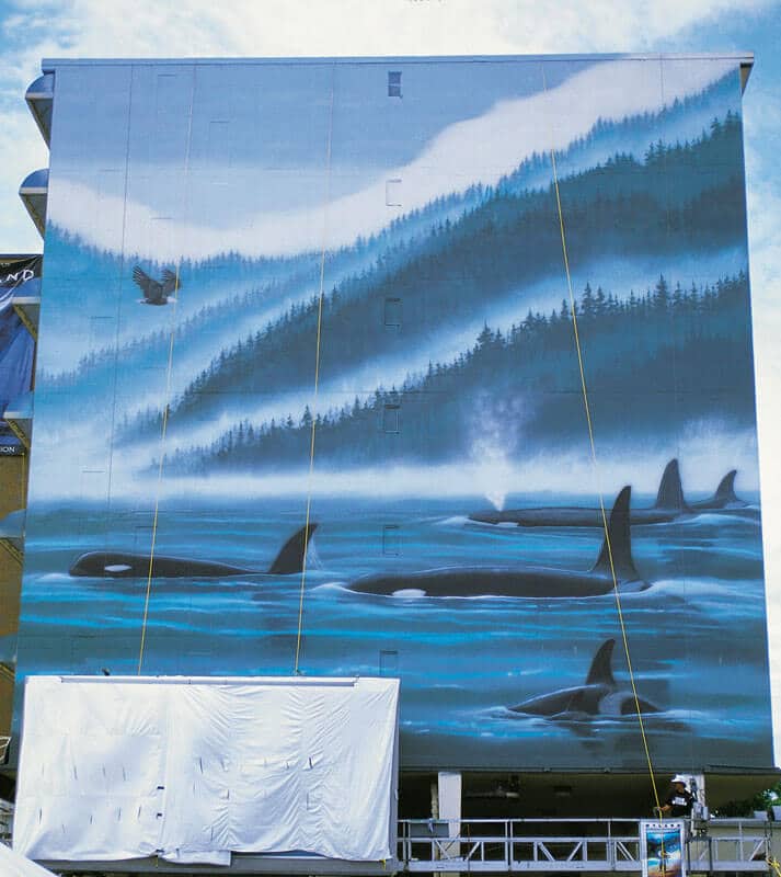 Seattle, Washington Wyland Whaling Wall #58 “Orcas off the San Juan Islands”