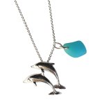 Sterling Silver Dolphin Buddies Necklace + Recycled Glass Bead