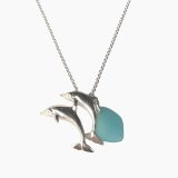 Sterling Silver Dolphin Buddies Necklace + Recycled Glass Bead
