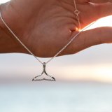 Wyland’s Sterling Silver Small Open Whale Tail Necklace