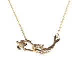 14K Gold & Diamond Mermaid + Sea Turtle Necklace