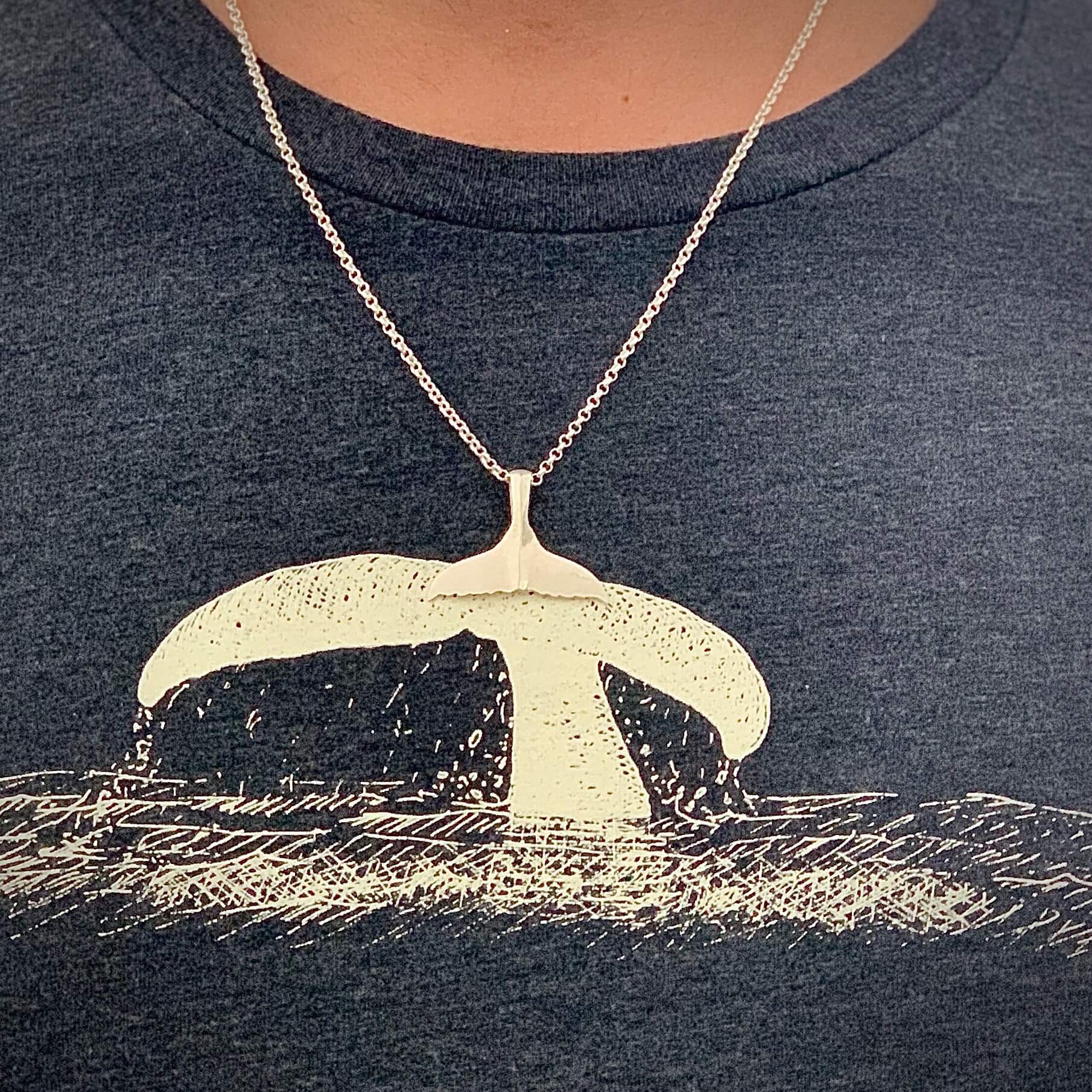 Sterling Silver Large Retro Whale Tail Necklace - Wyland Foundation