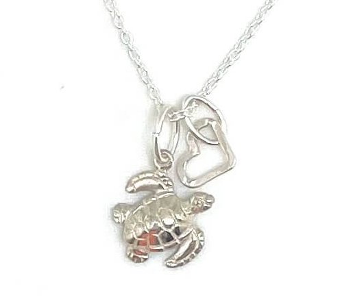 silver mini sea turtle necklace