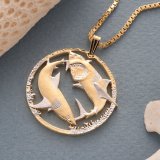 Exclusive Hand-cut Australian Great White Sharks Coin Necklace Rhodium & 14K Gold Plated