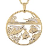 Exclusive Hand-cut Hawaii Sea Life Coin Necklace Plated with Rhodium & 14K Gold