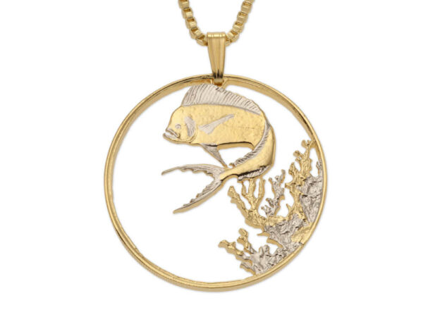 Mahi Mahi - Dolphin Fish Coin Necklace Plated with Rhodium & 14K Gold ...