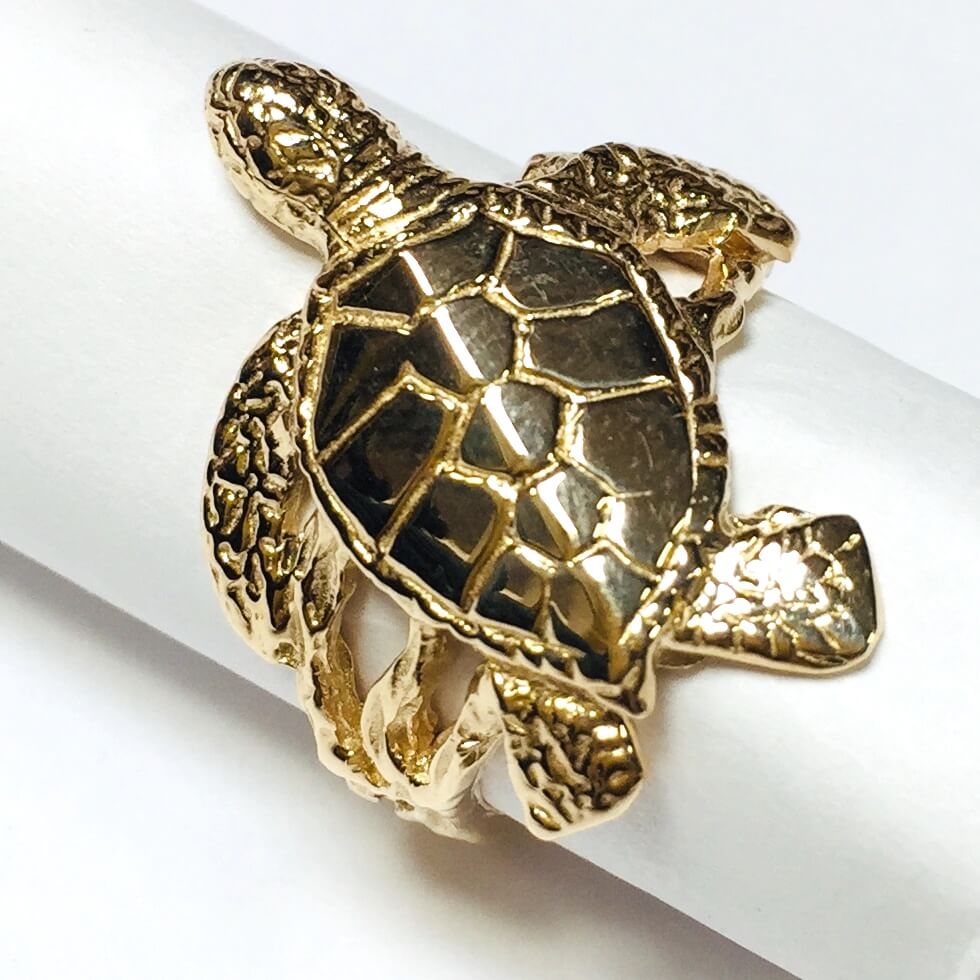 Hawaiian Petro Turtle Ring in Two Tone Gold