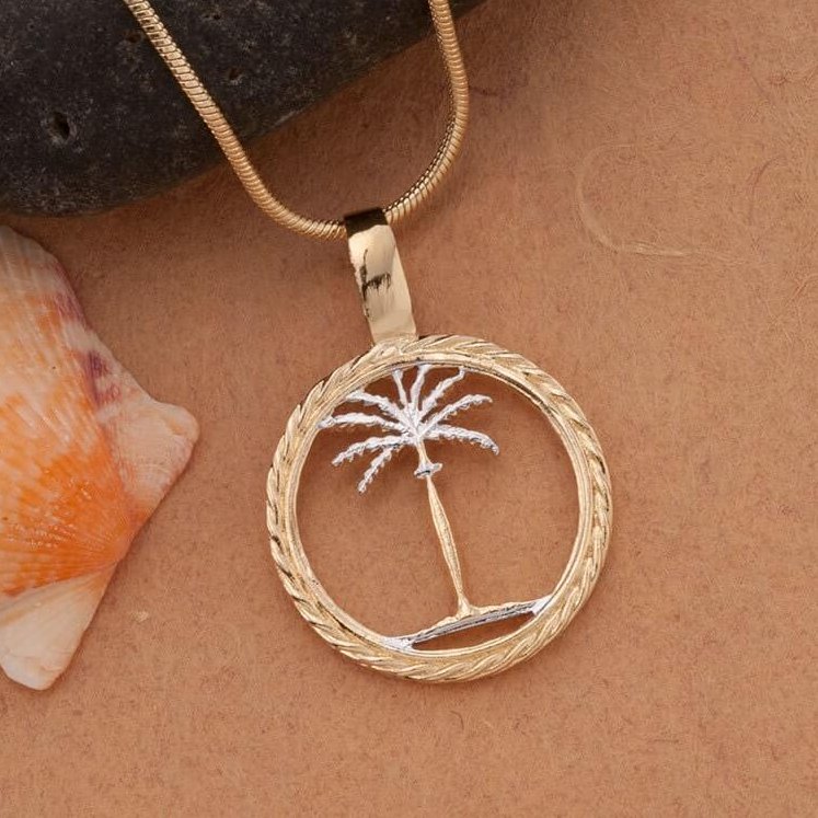 Palm Tree Jewelry - Exclusive 2-tone Carved Coin Necklace