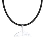 Large Silver Retro Whale Tail Necklace – Black or Brown Cord