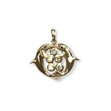 14K Gold Kissing Dolphins Pendant with 5-White Diamond “Bubbles”