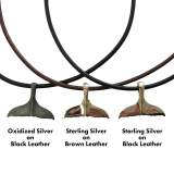 Leather Cord Necklace with Oxidized Retro Large Whale Tail