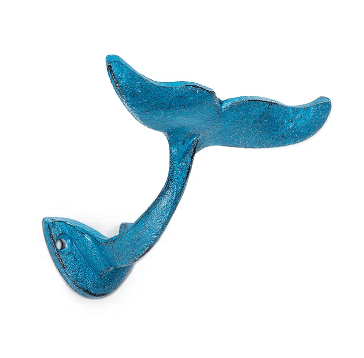 Blue Rustic Aged Metal Whale Tail Wall Hook Strong Natural