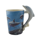 Ocean Scene Mug with Sculpted Handle – Penguin or Dolphin