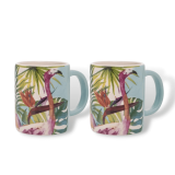 Set of 2 Flamingo Coffee/Tea Mugs – in Tropical Print Gift Box