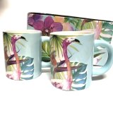 Set of 2 Flamingo Coffee/Tea Mugs – in Tropical Print Gift Box