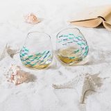 Schooling Fishes Stemless 21oz Wine Glasses – Set of 4