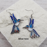 Dangling Hummingbird Enamel Earrings – Gold-tone or Silver-tone