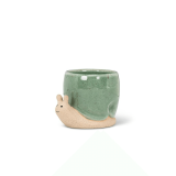 Comical Mini Pottery Snail Planter with Glazed Green Shell