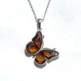 Sterling Silver + Hand Detailed Amber Monarch Butterfly Necklace