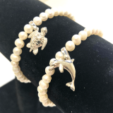 Dolphin or Sea Turtle + Stretch Freshwater Pearls Bracelet