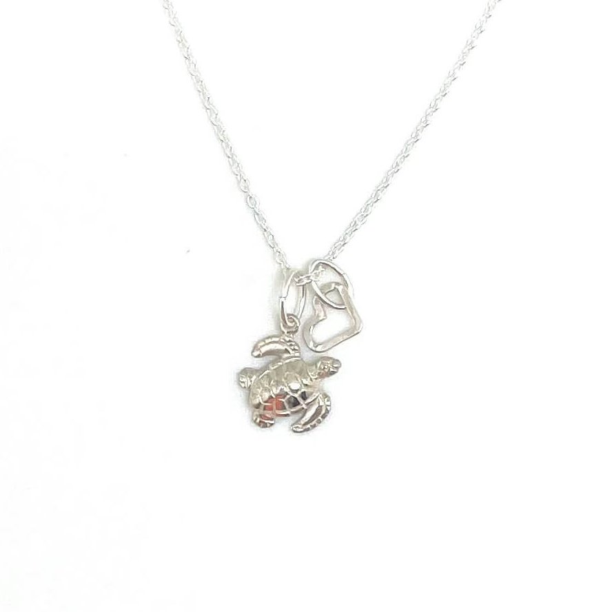 silver mini sea turtle necklace