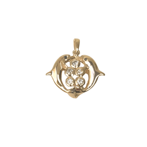 Kissing Dolphin Pendant with 5 diamonds