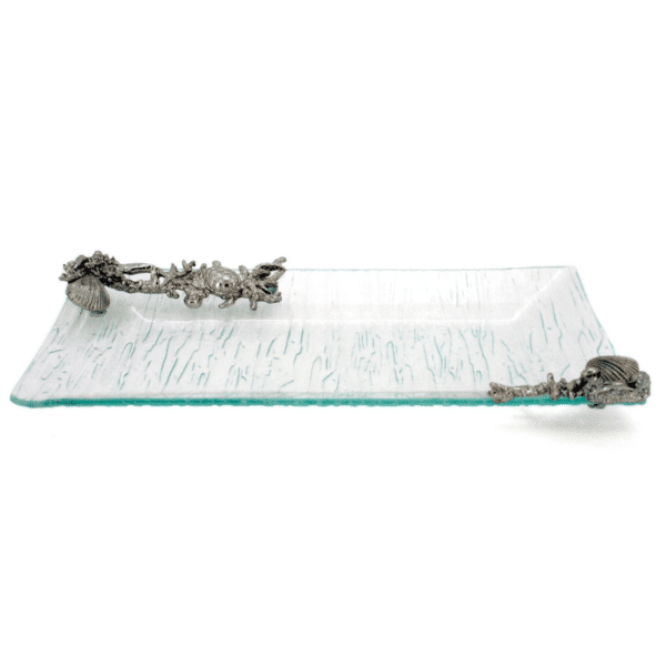 Glass Serving Platter with Pewter Sea Turtle Sculptural Trim - Image 2